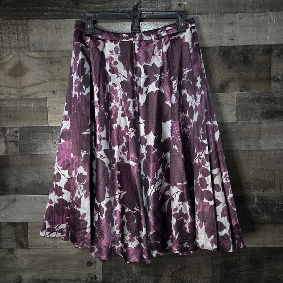 Silk Purple Floral Midi circle skirt - Picture 1 of 7